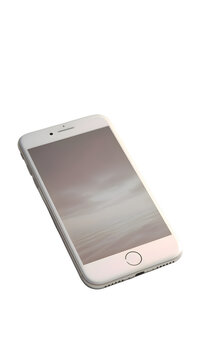 White smartphone on a white background. Smartphone on the table.