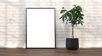 abstract mock up room with picture frame as template - 3D Illustration - 743665803