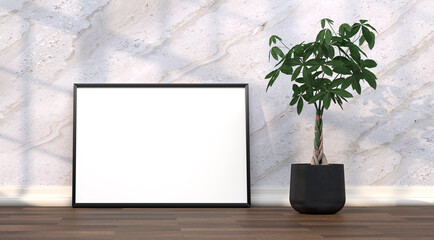 abstract mock up room with picture frame as template - 3D Illustration - 743665848