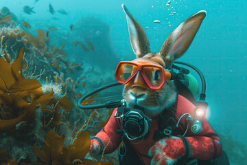 Easter bunny scuba diving