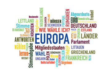 Europawahl word cloud concept isolated on white background. Collage made of words about knowledge of Europe elections in german language. Vector illustration