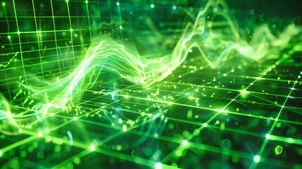 Financial Data Analysis in Digital Technology Concept. Green Network Flow in a Futuristic Business Background