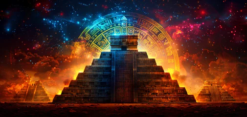 Outdoor-Kissen ancient ornament aztech geometric symbol, mayan calendar background © Hamsyfr