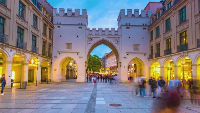 Stachus is a large square in central Munich, Bavaria. The square was officially named Karlsplatz time lapse hyperlapse munich city centre street pedestrian.