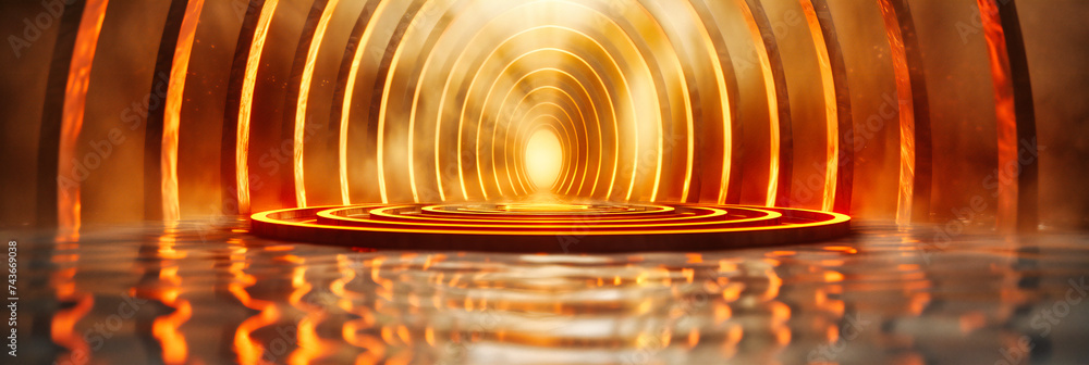 Poster bright light tunnel with futuristic energy flow. abstract speed and motion design in a vibrant backg