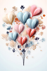 bouquet of colorful hearts on a white background. greeting card template. - 743669005
