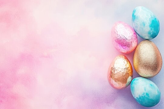 Pastel Dream: Ethereal Easter Eggs on Cotton Candy Watercolor Gradient.