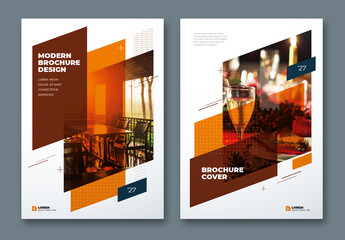 Business Report Cover Layout Set with Orange flat Elements