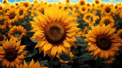 Fototapeta premium Sunflower background, summer sunflower field