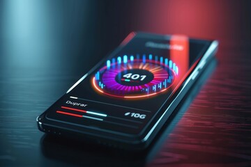 Smartphone Speed Test Application Interface Display on Screen with Futuristic Graphics