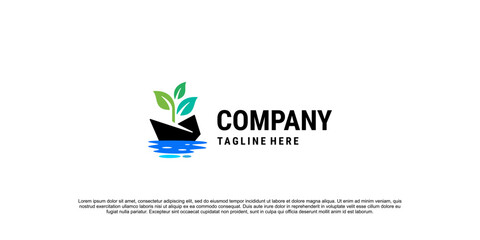 paper boat logo with growth leaf icon