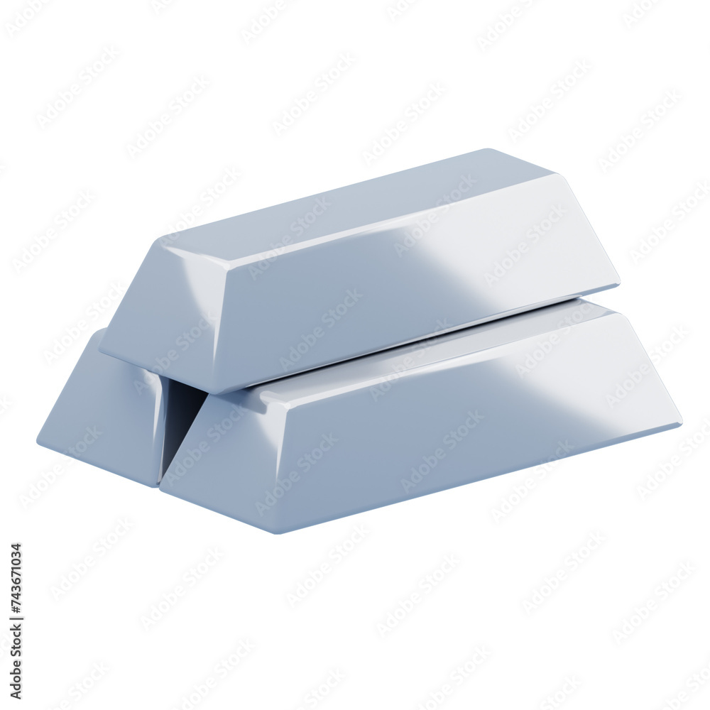 Aufkleber three 3d silver ingots. 3d illustration, 3d element, 3d rendering. 3d visualization isolated on a tr