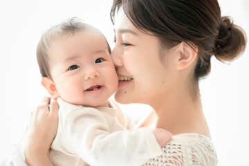 赤ちゃんと笑顔のお母さん（日本人女性・新生児・出産）