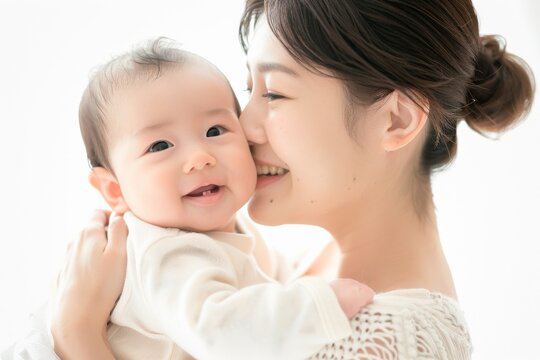 赤ちゃんと笑顔のお母さん（日本人女性・新生児・出産）