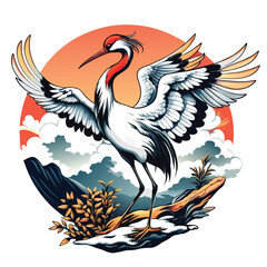 illustration crane japanese style