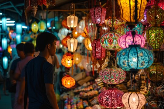Marketplace Radiance: Ramadhan Lanterns Cast a Colorful Glow Across the Bazaar