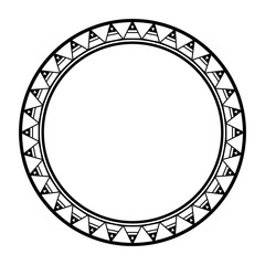 Round geometrical maori border frame design. Simple. Black and white. African, maya, aztec, ethnic, tribal style.
