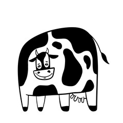 cute cow cartoon. Doodle cow. Flat vector illustration isolated on white.
