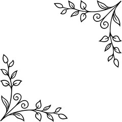 Leaves corner border, hand drawn doodle style corner border frame with leaf