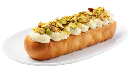 Captivating French Dessert Photography: Choux Cake with Pistachio Cream and Nuts on transparent background