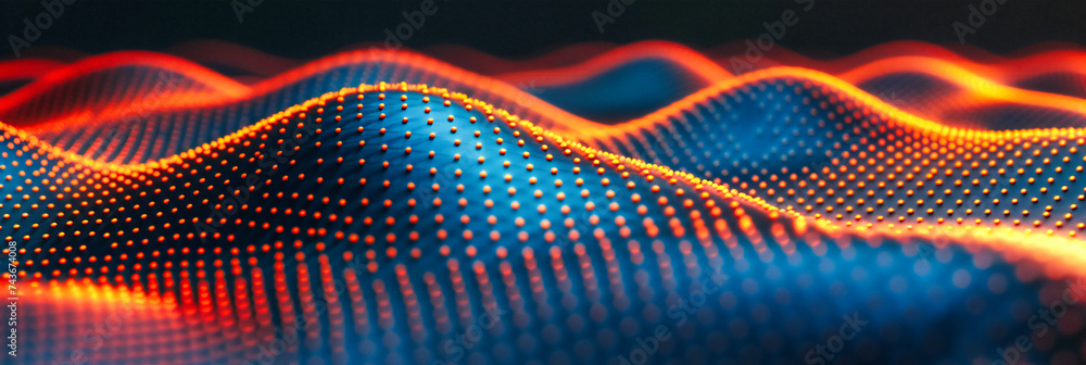 Poster futuristic digital network in abstract technology design. blue grid and wave pattern on a modern bac