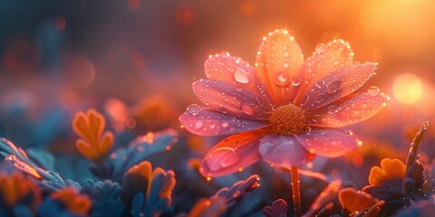 Obraz na płótnie Canvas Dew kissed flower glistens in morning light showcasing nature's delicate beauty