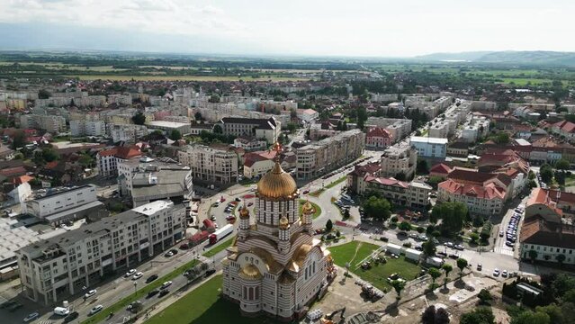 Fagaras, Romania, city center with church and citadel