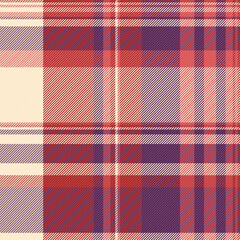 Invite check fabric plaid, apartment textile vector background. Border seamless pattern texture tartan in red and magenta colors.
