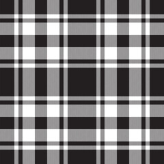 Plaid seamless pattern in black white. Check fabric texture. Vector textile print.