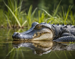 Close up front view of a large American Alligator