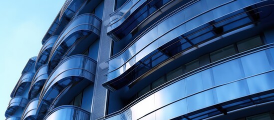 modern glass and metal building in blue colors.