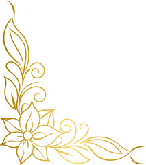 Golden floral corner border, gold hand drawn doodle style corner border frame with flowers