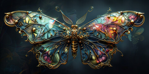 magic steampunk fantasy butterfly on dark background