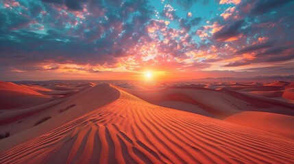 Illustrate the serene calm of a desert at sunset, where the stillness speaks volumes - obrazy, fototapety, plakaty