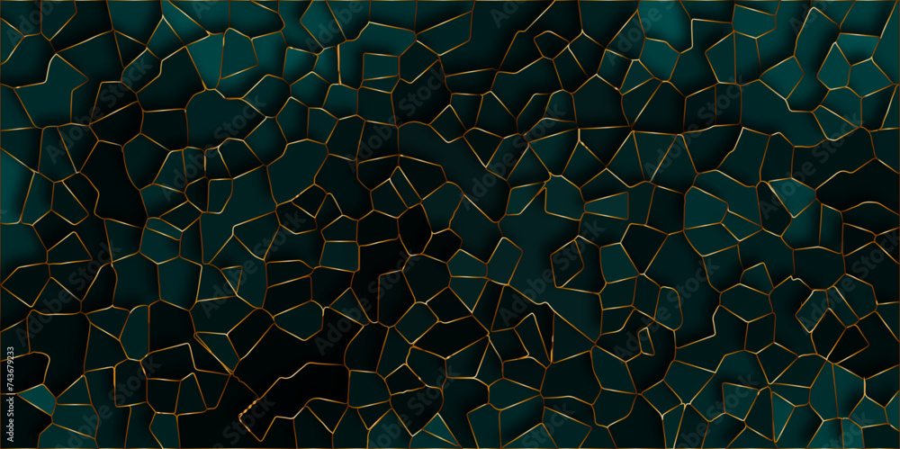 Aufkleber Abstract blue background with polygon or vector frame. Texture of geometric shapes With shadows and golden stoke .abstract mosaic pattern colorful polygonal design pattern which consist of triangles..