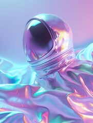 Holographic Astronaut Depicted in Vibrant Gradient Hues Reflecting Futuristic Space Exploration Concepts