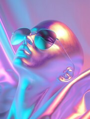 Holographic Mannequin With Sunglasses Displaying Modern Art Elegance