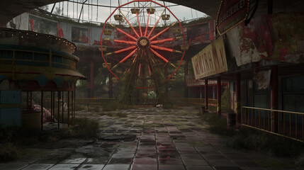 Within the eerie stillness of a deserted carnival, AI generated