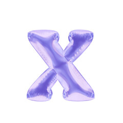 Inflated 3D lowercase letter X in purple foil balloon style. Realistic inflated render, isolated on transparent background