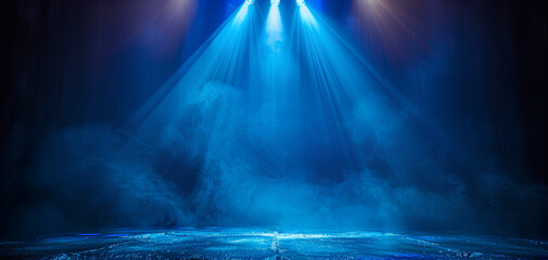 blue light artistic performances stage light background with spotlight entertainment show - obrazy, fototapety, plakaty