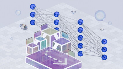 Ascending the Steps of Network Building: From Data Prep to Model Deployment, 3D render. 5  Steps to a Robust Network: 1. Data Preparation, 2. Model Definition, 3. Model Training, 4. Model Evaluation.