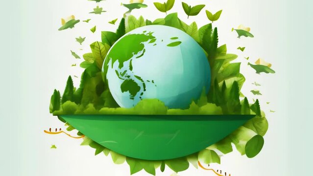 Green globe surrounded by lush leaves, perfect for environmental concepts