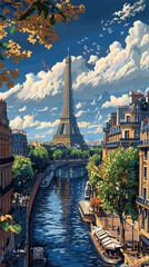 Fototapeta premium Paris scenic overview, vector illustration, vertical