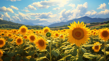 Obraz premium Sunflowers with blurred background, beautiful sunflowers