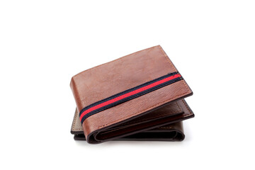 Brown wallets on white background.