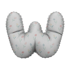 3D Helium Balloon Letter W with white cotton flower texture