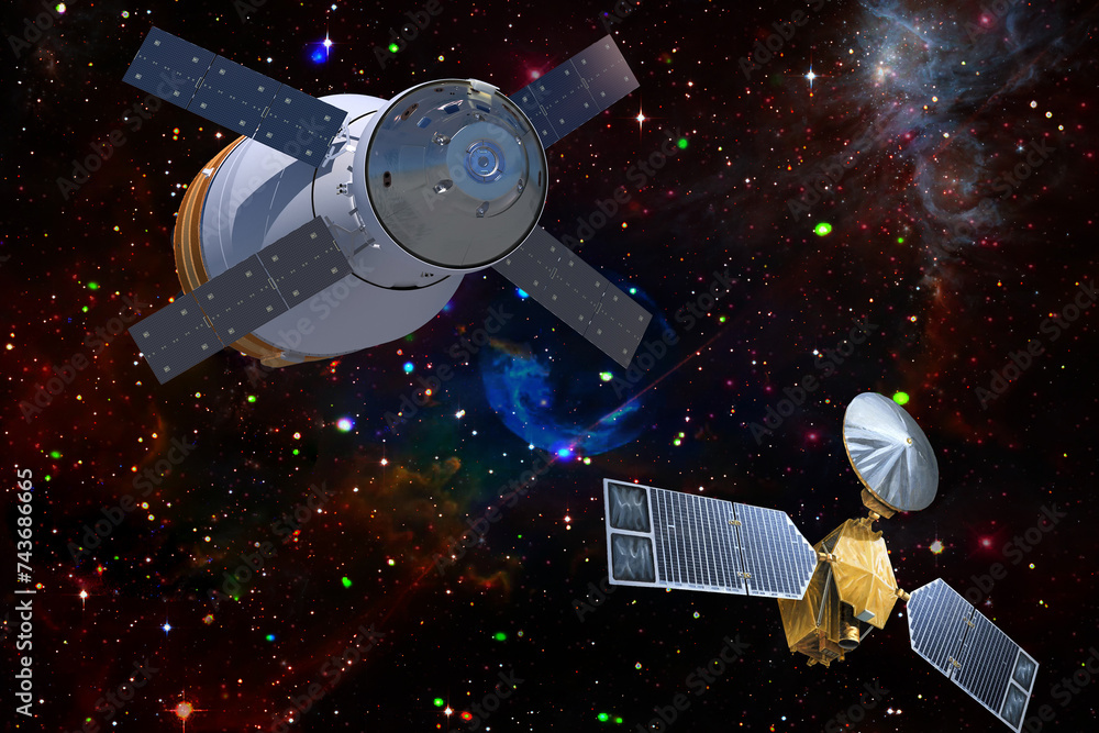 Wall mural spaceships in space. science theme. the elements of this image furnished by nasa.