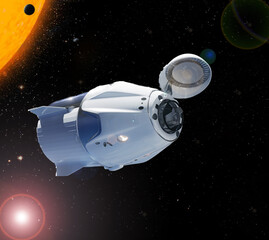 Spaceship and sun. The elements of this image furnished by NASA. - 743686610