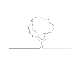 A line art tree on a flat surface. white background. Vector illustration.