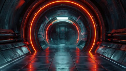 futuristic dark orange room tunnel